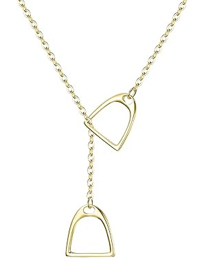 Fanze Double Horse Stirrup Lariat Necklace - Y Style Layered Horseshoe Pendant Embrace Horse Gift... | Amazon (US)