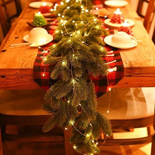 6FT Christmas Garland PARTY JOY Pine Garland with 16.4FT LED Lights String, Greenery Plant for Ch... | Amazon (US)
