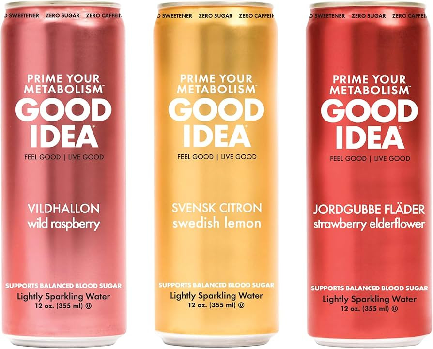 GOOD IDEA - Functional Sparkling Water - 3 Flavors - Primes Metabolism, Balances Blood Sugar - Ca... | Amazon (US)