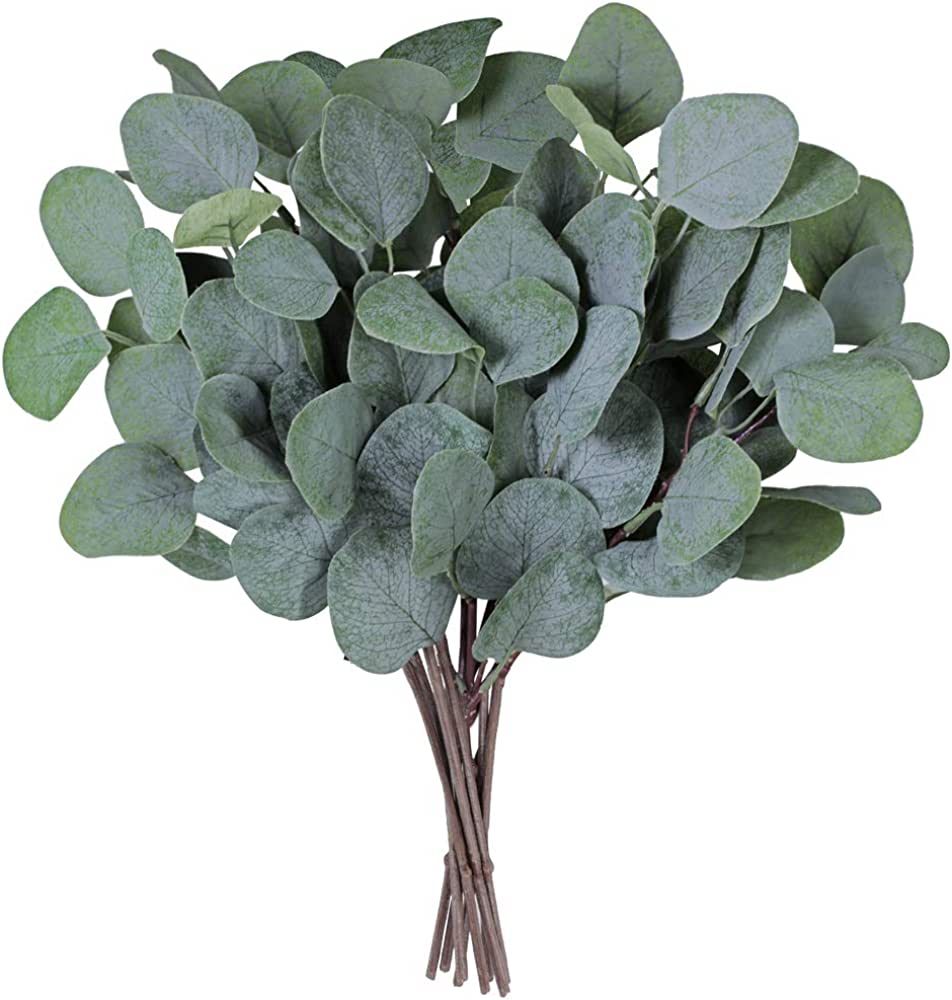 Supla 10 Pcs Fake Eucalyptus Leaves Stems Bulk Artificial Silver Dollar Plant in Grey Green 11.8"... | Amazon (US)
