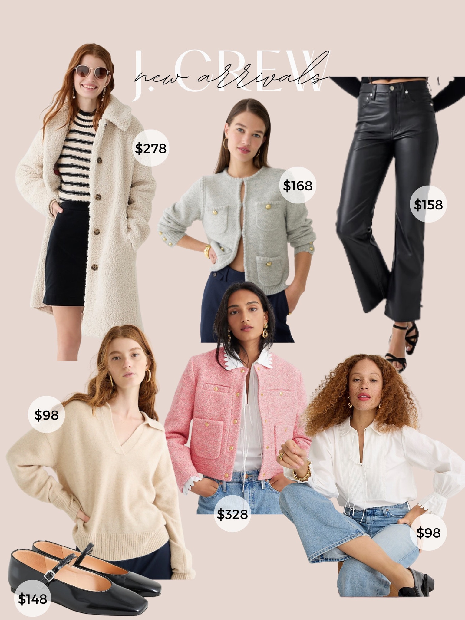 J crew new arrivals on sale - fall sweaters - button up tops - coastal grandma style - pink sweaters - faux leather pants - fall basics and staples - thanksgiving outfits - fall family photos outfit - holiday outfits 