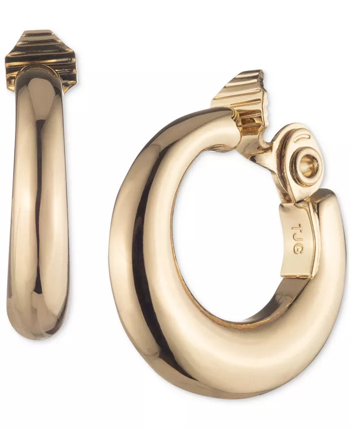 Gold-Tone Medium Sculpted Clip-On Hoop Earrings, 1.1" | Macys (US)