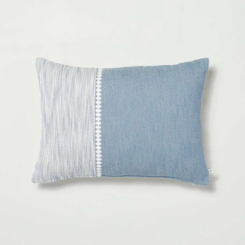 14"x20" Diamond Stripe Color Block Lumbar Bed Pillow with Zipper Blue/Sour Cream - Hearth & Hand... | Target