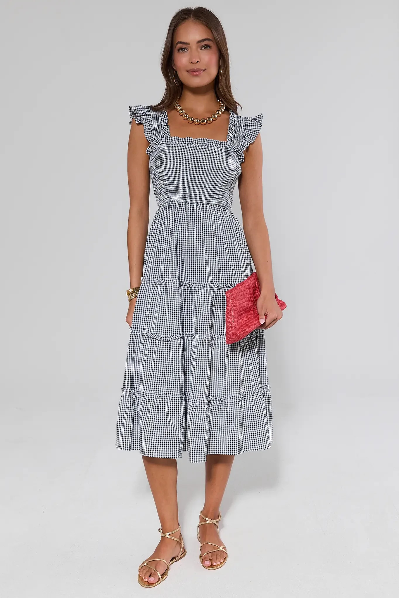 Alexandra Black Gingham Midi Dress | Avara