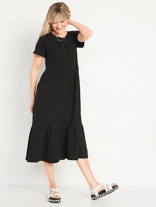 Short-Sleeve Tiered Slub-Knit Midi Swing Dress for Women | Old Navy (US)