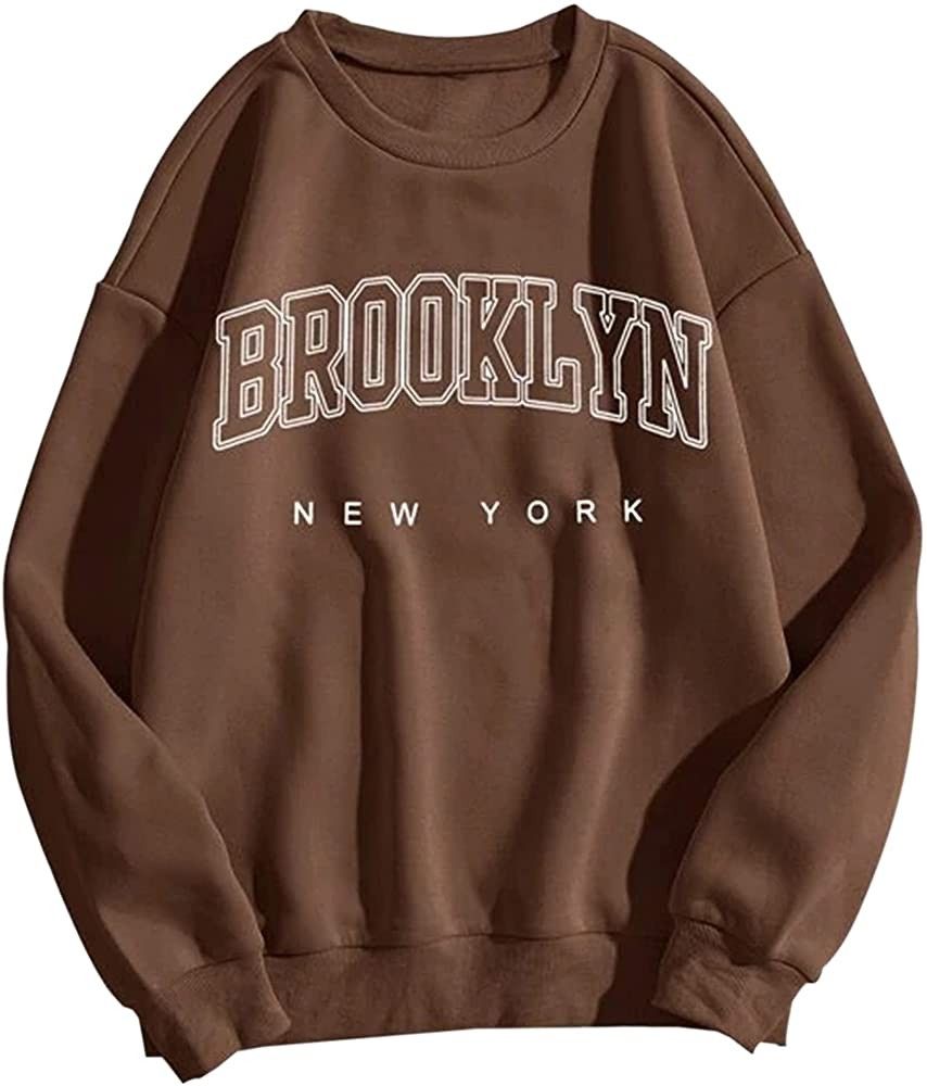 MISSACTIVER Women Casual Brooklyn New York Letter Graphic Sweatshirt Crewneck Drop Shoulder Fleec... | Amazon (US)