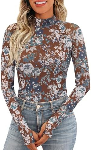 Dealmore Lace Sheer Floral Mesh Mockneck Going Out Tops for Women Fall Fashion Spring Outfits 202... | Amazon (US)