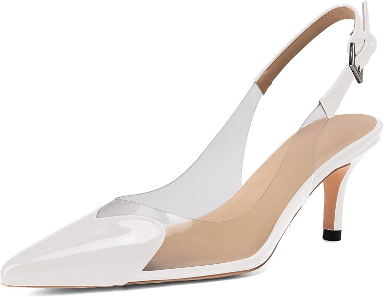 VogueVent Women's Kitten Heel Transparent Slingback Pumps Pointed Toe Clear PVC Slip On Backless ... | Amazon (UK)
