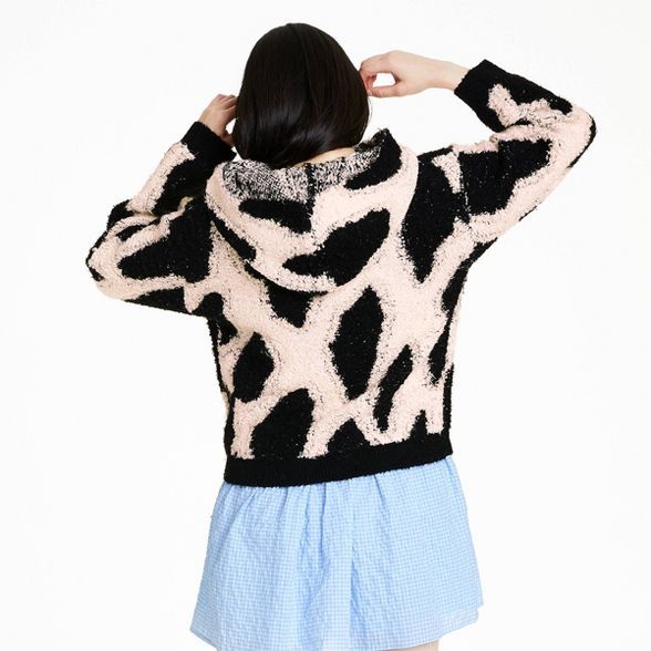Women's Leopard Print Sherpa Hooded Sweatshirt - Sandy Liang x Target Black/Cream | Target