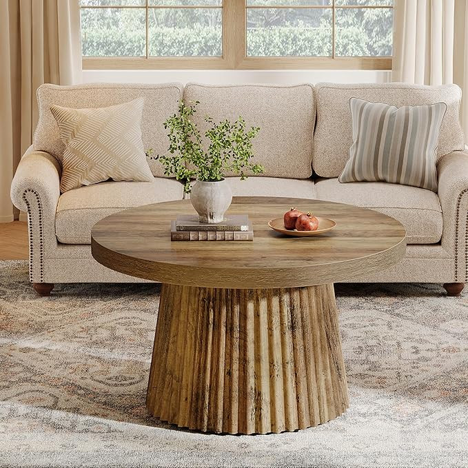 Tribesigns Coffee Table, 31.5" Small Farmhouse Round Coffee Tables with Fluted Drum Base, Mid Cen... | Amazon (US)