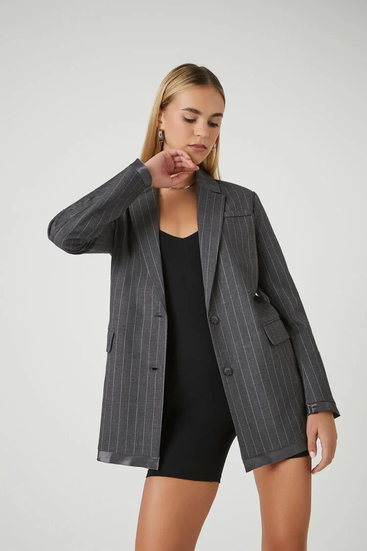 Pinstriped Satin-Trim Blazer | Forever 21 (US)