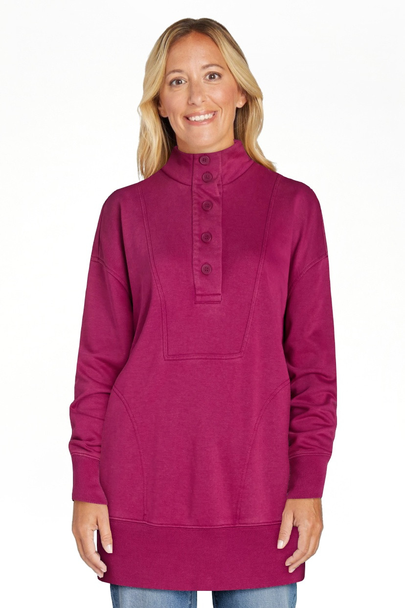 Time and Tru Women's Mock Neck Sweatshirt with Button Placket, Sizes XS-XXXL | Walmart (US)