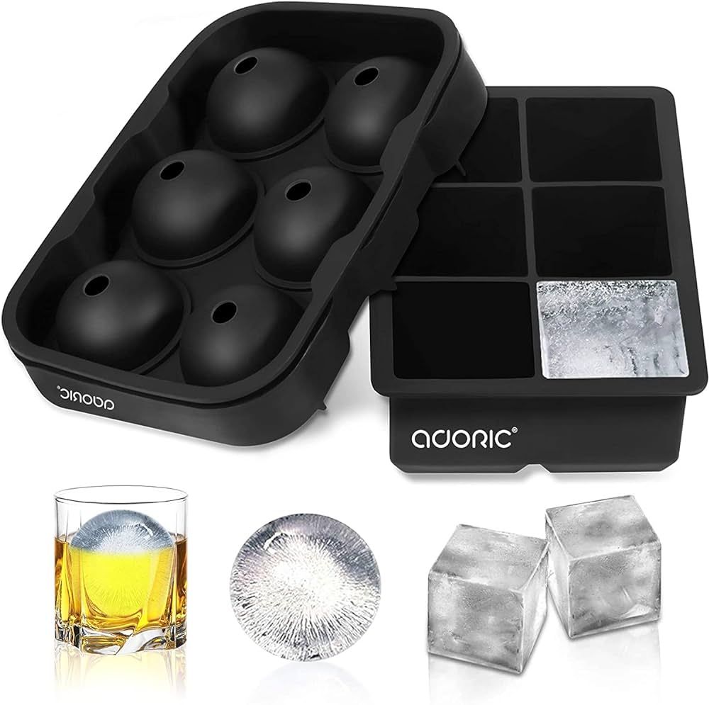 Ice Cube Tray, Large Square Ice Tray and Sphere Ice Ball Maker with Lid for Whiskey, Reusable and... | Amazon (US)