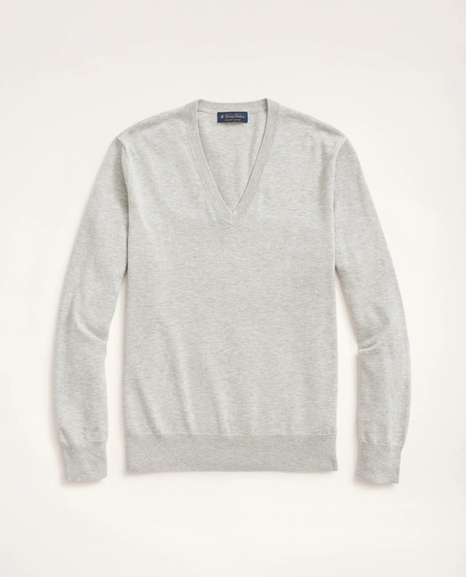 Brooks Brothers Men's Supima Cotton V-Neck Sweater | Grey Heather | Size Large | Brooks Brothers