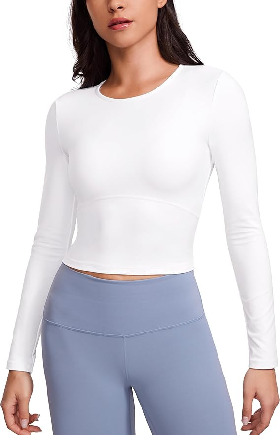 CRZ YOGA Butterluxe Womens Long Sleeve Crop Yoga Shirts Slim Fit Cropped Workout Tops Athletic Ca... | Amazon (US)