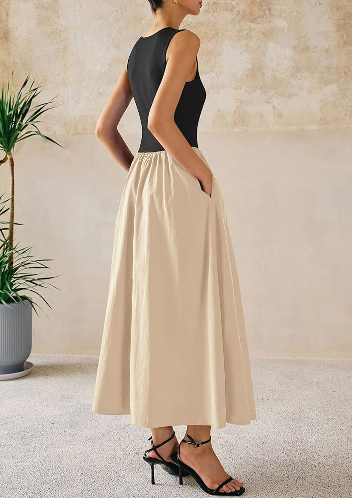 PRETTYGARDEN Women Maxi Dresses 2025 Summer Casual Sleeveless Patchwork Knit Tank Dress Flowy Bea... | Amazon (US)