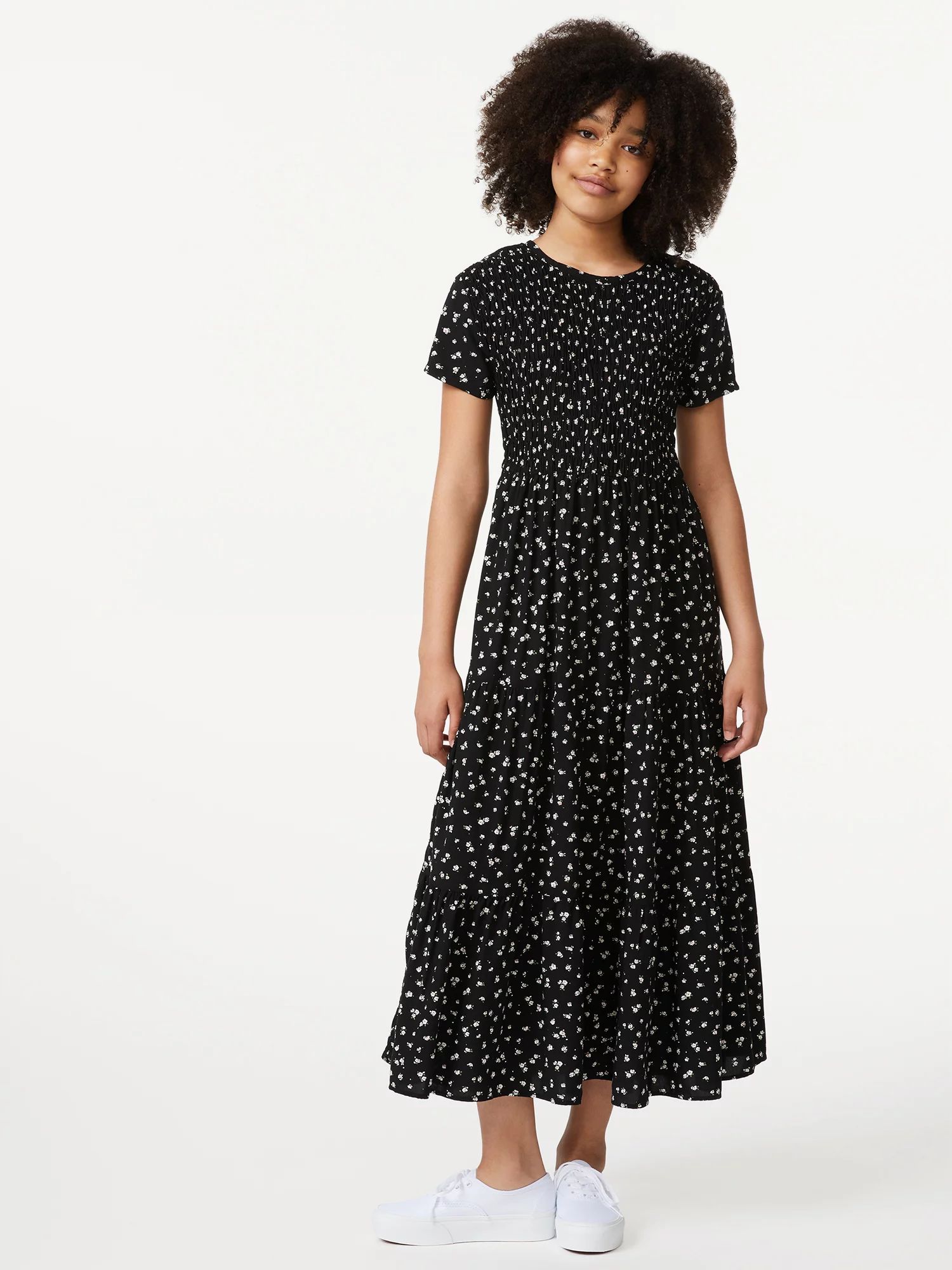 Free Assembly Girls Tiered Maxi Dress with Short Sleeves, Sizes 4-18 | Walmart (US)