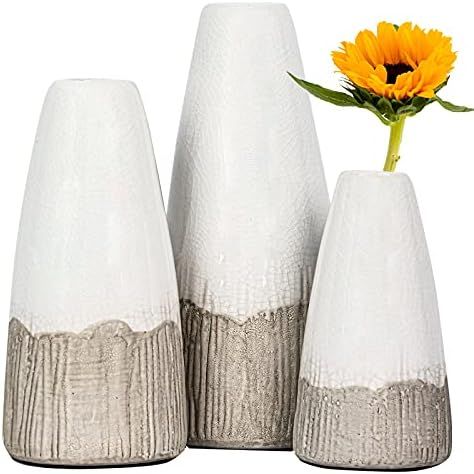 Modern Farmhouse Vase Set of 3 Mantle Decor, White Vases for Decor, Decorative Vase Centerpiece Acce | Amazon (US)