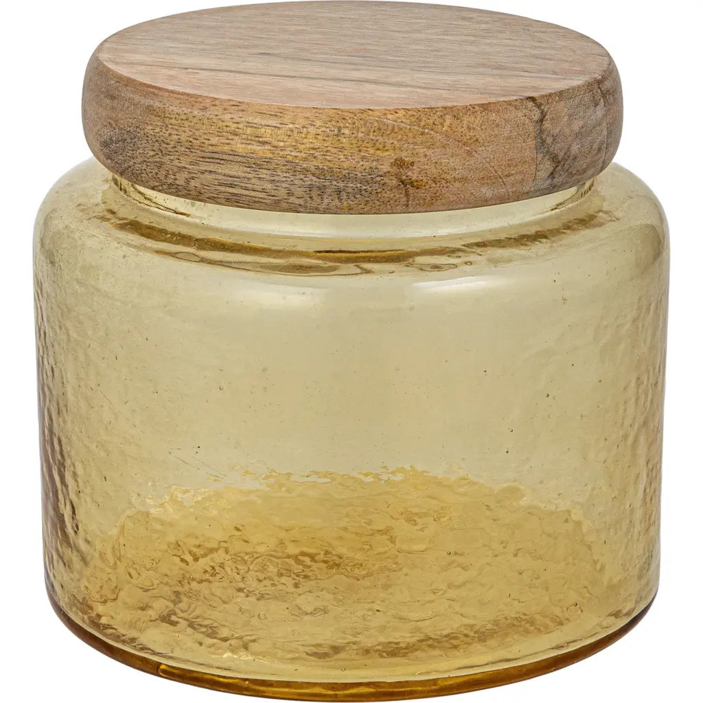 Storied Home Hammered Glass Jar with Mango Wood Lid in Yellow at Nordstrom | Nordstrom