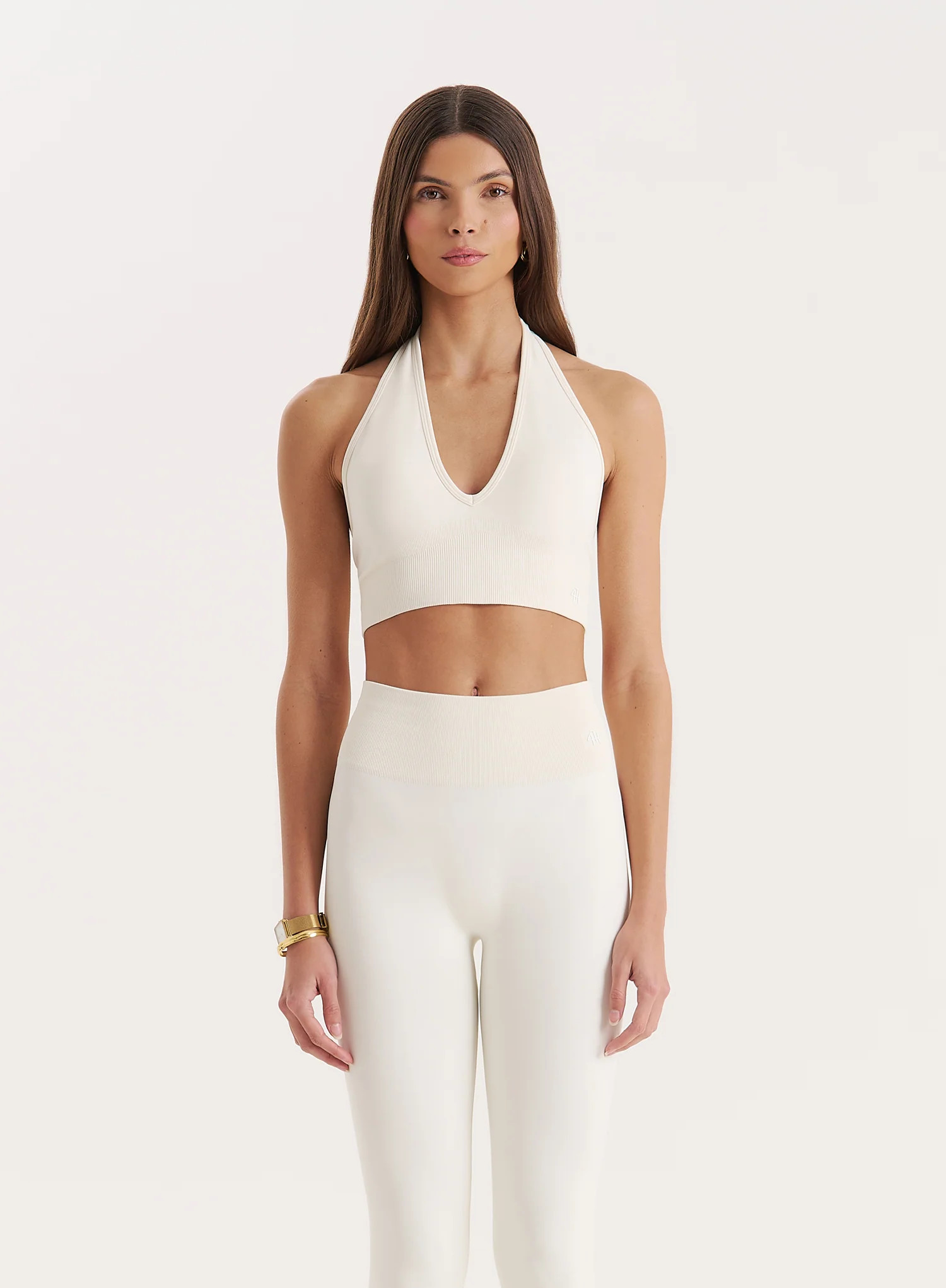Cream Halter Neck Seamless Sports Bra- Sammie | 4th & Reckless