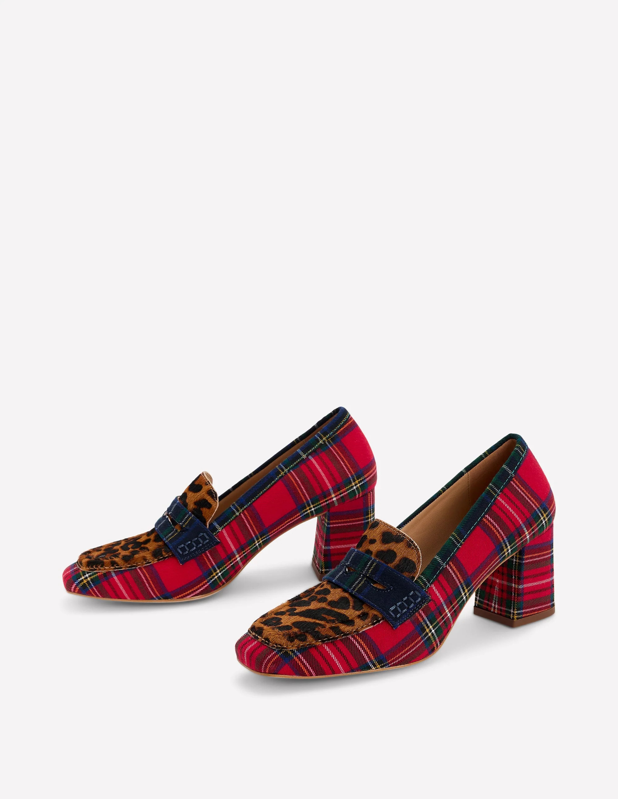 Sol Block Heeled Penny Loafers-Tartan Check | Boden (US)