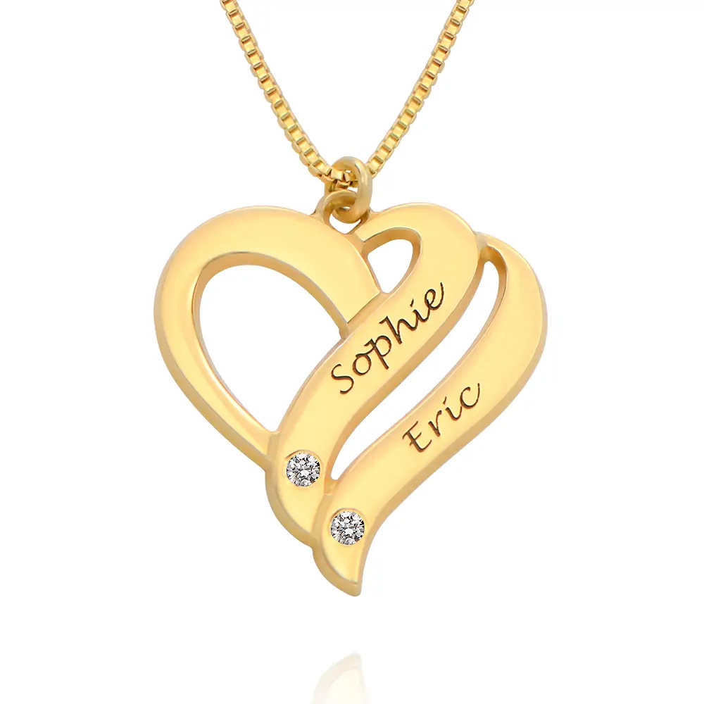 Two Hearts Forever One Necklace with Diamonds in Gold Plating | Theo Grace