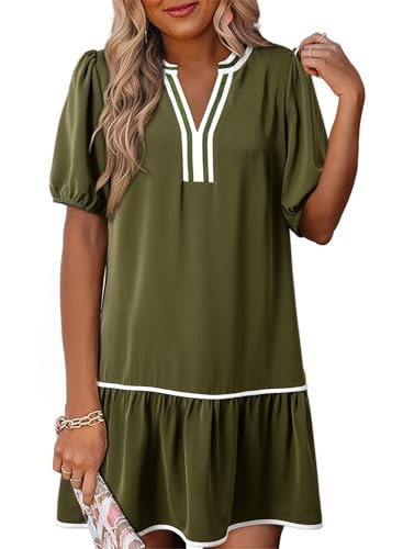 Dokotoo Cute Summer Dresses for Women 2026 Spring Fashion Outfits Short Sleeve V Neck Elegant Boho Floral Flowy Short Mini Dress Beach Vacation Wedding Guest Dress with Pockets Four Leaf Clover | Amazon (US)