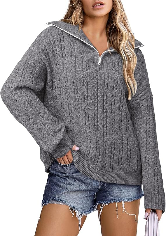 Vivilli Women's Quarter Zip Chunky Cable Knit Sweaters Fall Winter Fashion V Neck Oversized Pullo... | Amazon (US)