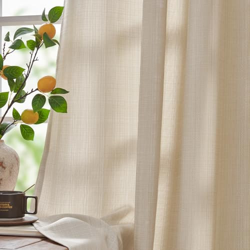 jinchan Curtains Linen Textured Casual Weave Curtains for Living Room Bedroom Window Panels Grommet Light Filtering Drapes 2 Panels Heathered Beige 63 Inch Length | Amazon (US)