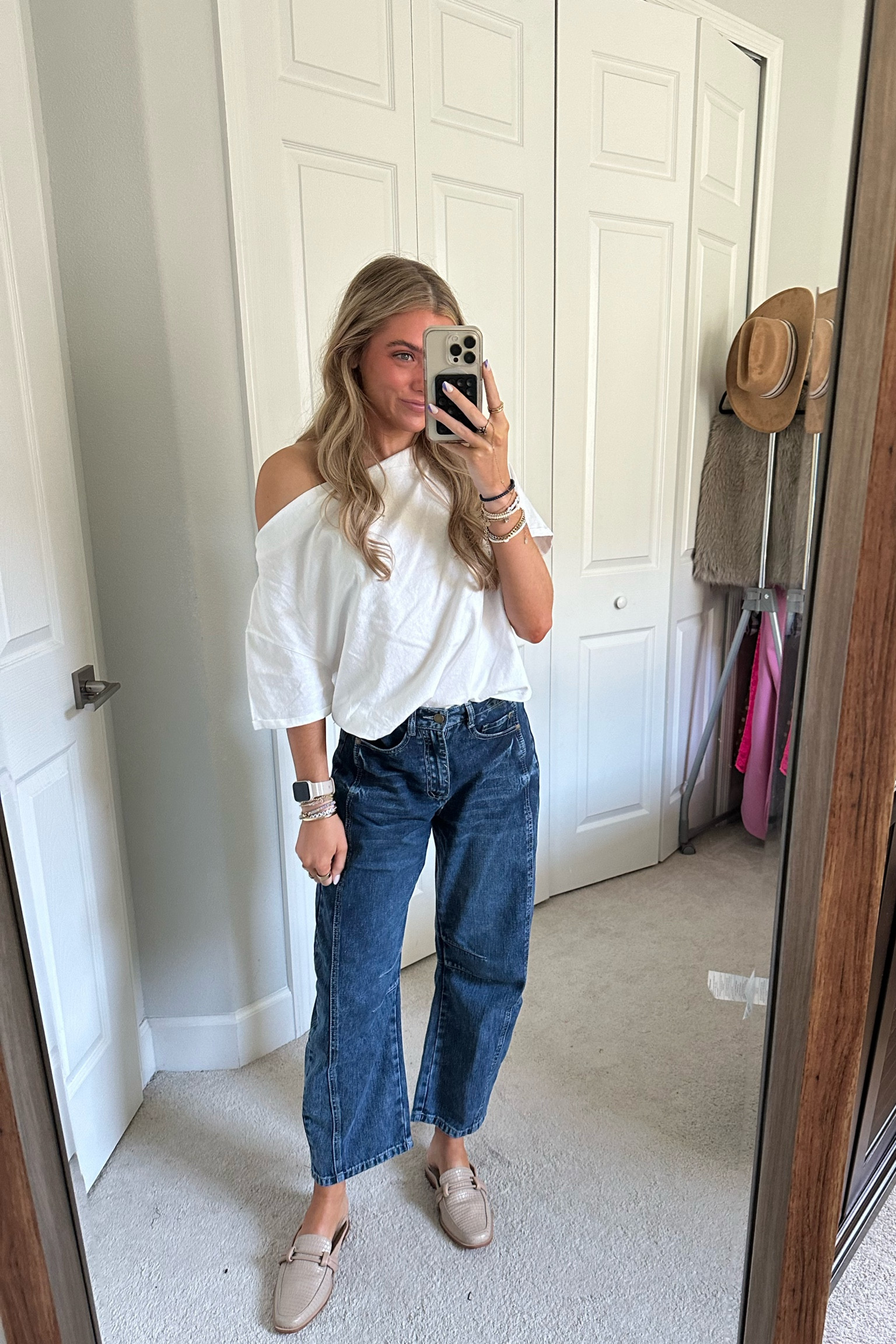 Nuuds off the shoulder white tshirt. White tee. Free people dupe barrel jeans. Denim. Amazon fashion  Women's Baggy Boyfriend Jeans Mid Rise Barrel Jeans Wide Leg Loose Y2k Cropped Denim Pants with Pockets

#LTKfindsunder100 #LTKstyletip #LTKSeasonal