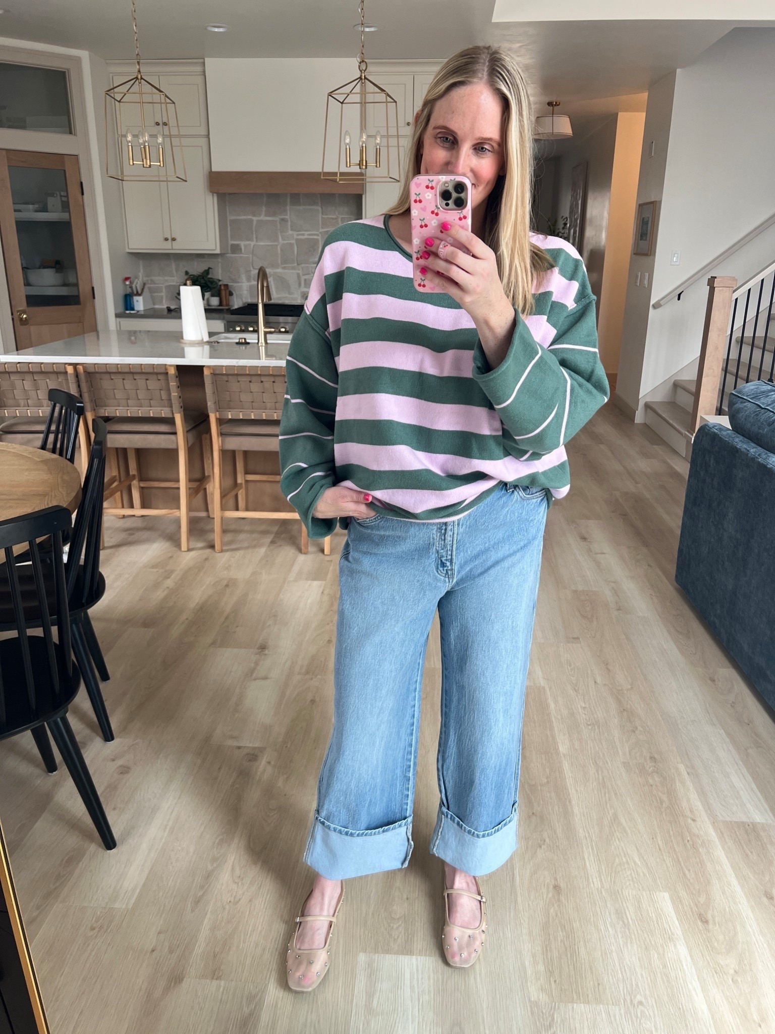 Size large in top and 31 in jeans! Both fit TTS - sweater is oversized fit! Code TRACYB30 for 30% off! 

#LTKStyleTip 

