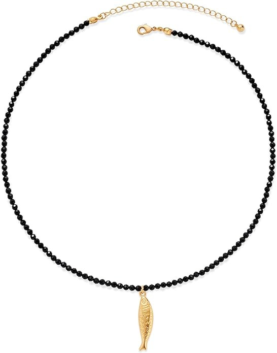 Boho Fish Necklace for Women - Blue Crystal Chain Sardine Pendant Necklaces, Bohemian Beach Jewel... | Amazon (US)