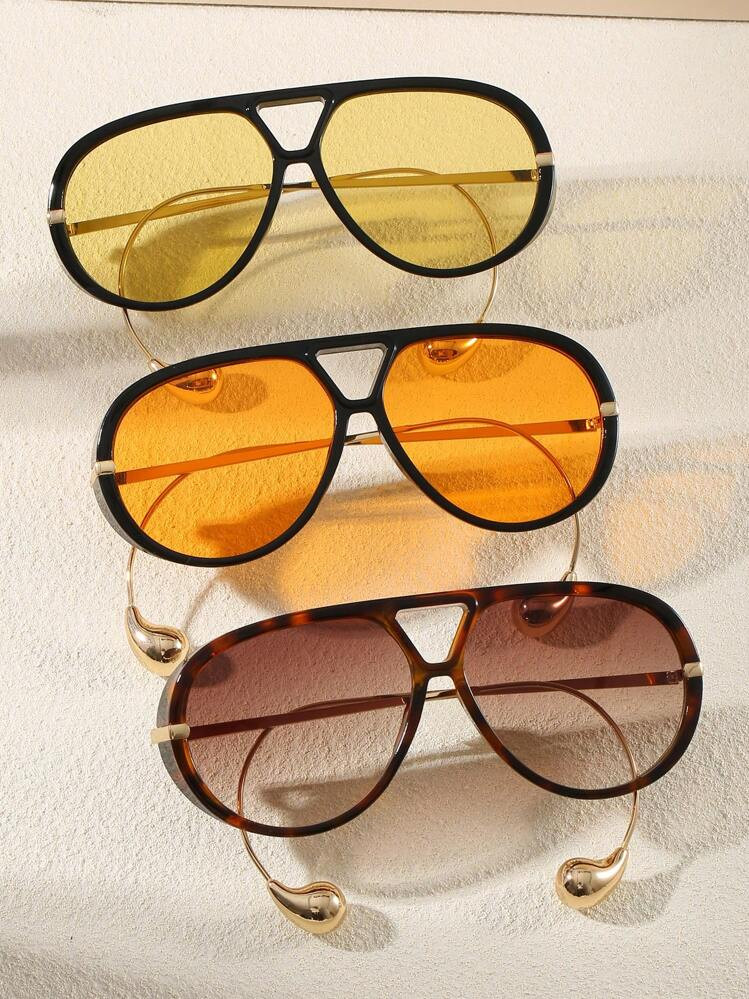 1 Stück Farbverlauf schimmernde runde sexy Pilotenbrille mit Ohranhänger aus Polycarbonat, modi... | SHEIN