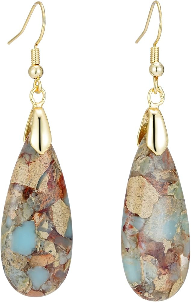 Plumiss Women Natural Stone Earrings Unique Healing Gemstone Energy Hypoallergenic Lightweight Da... | Amazon (US)