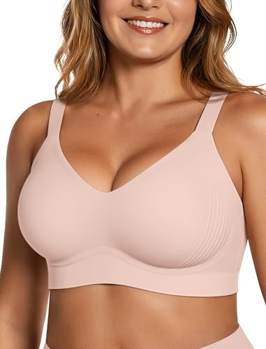 OEAK Womens Wireless Seamless Bras Full Coverage Supportive Lounge Bra Push Up Plus Size Everyday Bra Comfortable Tshirt Bras XXL-Plus Pink | Amazon (US)