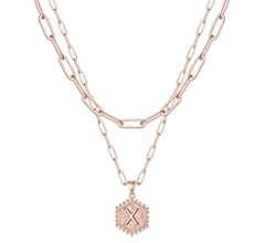 M MOOHAM Dainty Gold Necklace for Women - 14K Solid Gold Over Teen Girl Gifts Cute Hexagon Letter... | Amazon (US)