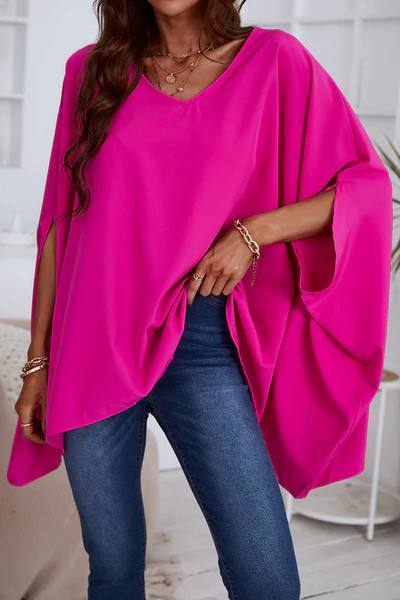 V-neck Short Sleeve Loose Waisted Top | Cupshe