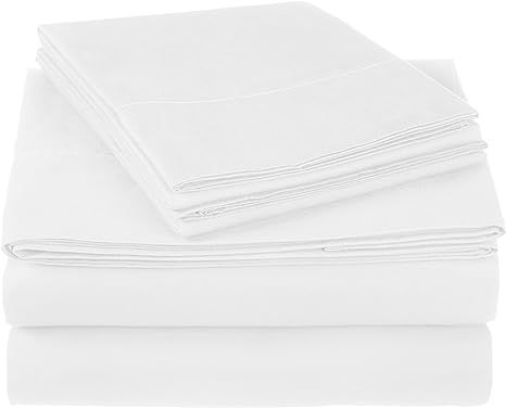 Amazon Brand – Pinzon 300 Thread Count Ultra Soft Cotton Bed Sheet Set, Full, White | Amazon (US)