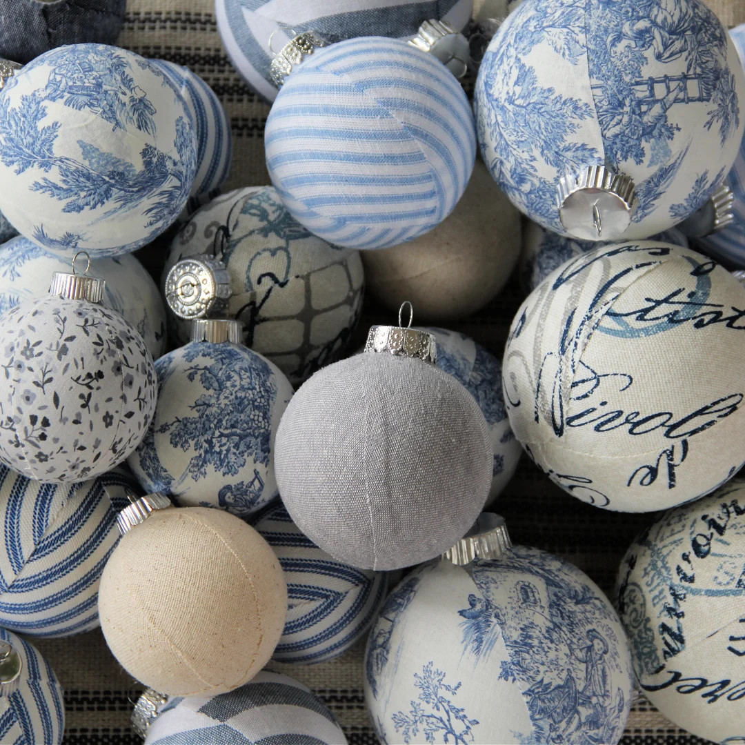 French Country Inspired Christmas Ornaments, JUMBO SET, Blue Toile - Etsy | Etsy (US)