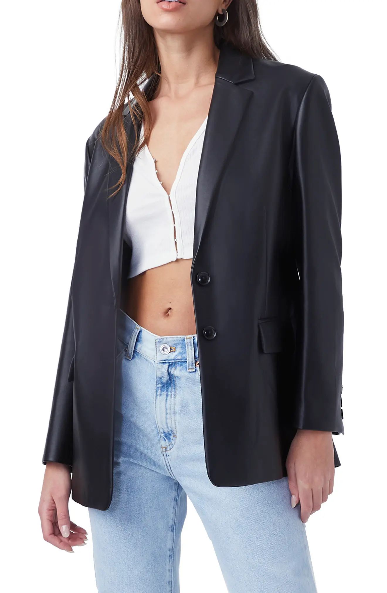 French Connection Crolenda Faux Leather Blazer, Size 10 in Black at Nordstrom | Nordstrom
