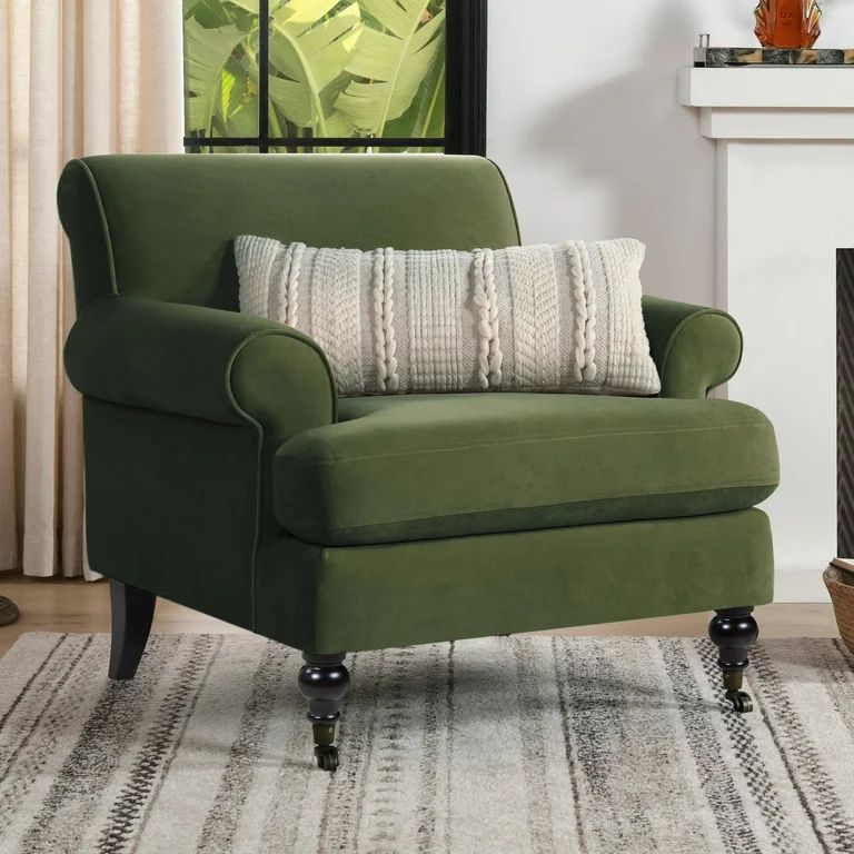 Jennifer Taylor Home Alana 38" Lawson Large Living Room Accent Arm Chair with Metal Casters, Oliv... | Walmart (US)