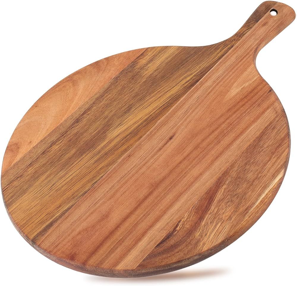 Dicunoy Acacia Wood Pizza Peel, 12" Pizza Cutting Board, Cheese Paddle Board with Handle, Wood Fr... | Amazon (CA)