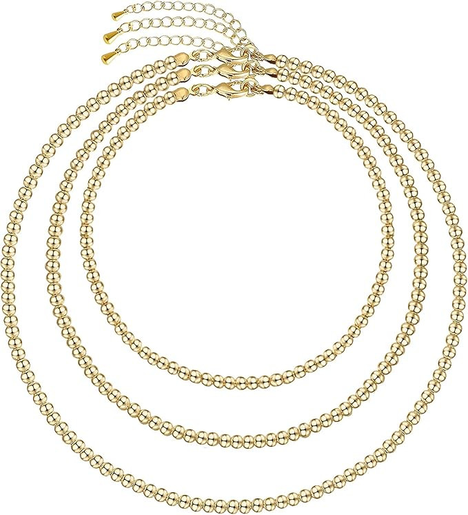 Gold Bead Necklace for Women,14K Gold Beaded Ball Necklaces 4mm | Amazon (US)
