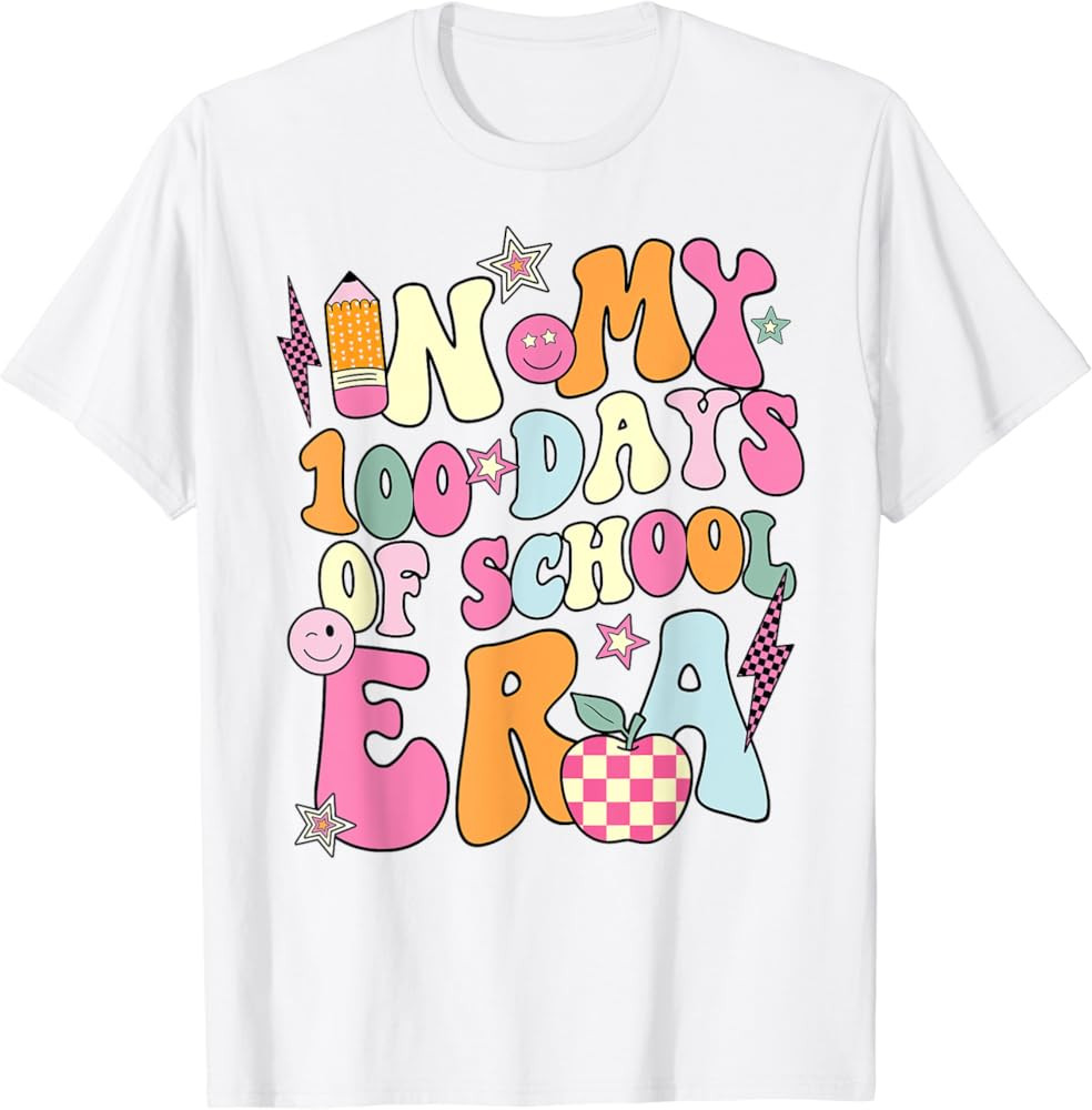 Retro Groovy In my 100 days of school era 100 Days Smarter T-Shirt | Amazon (US)