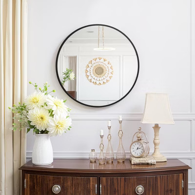 Elegant 60cm Black Aluminum Round Mirror with Slim Frame, 2.8cm Depth | Target