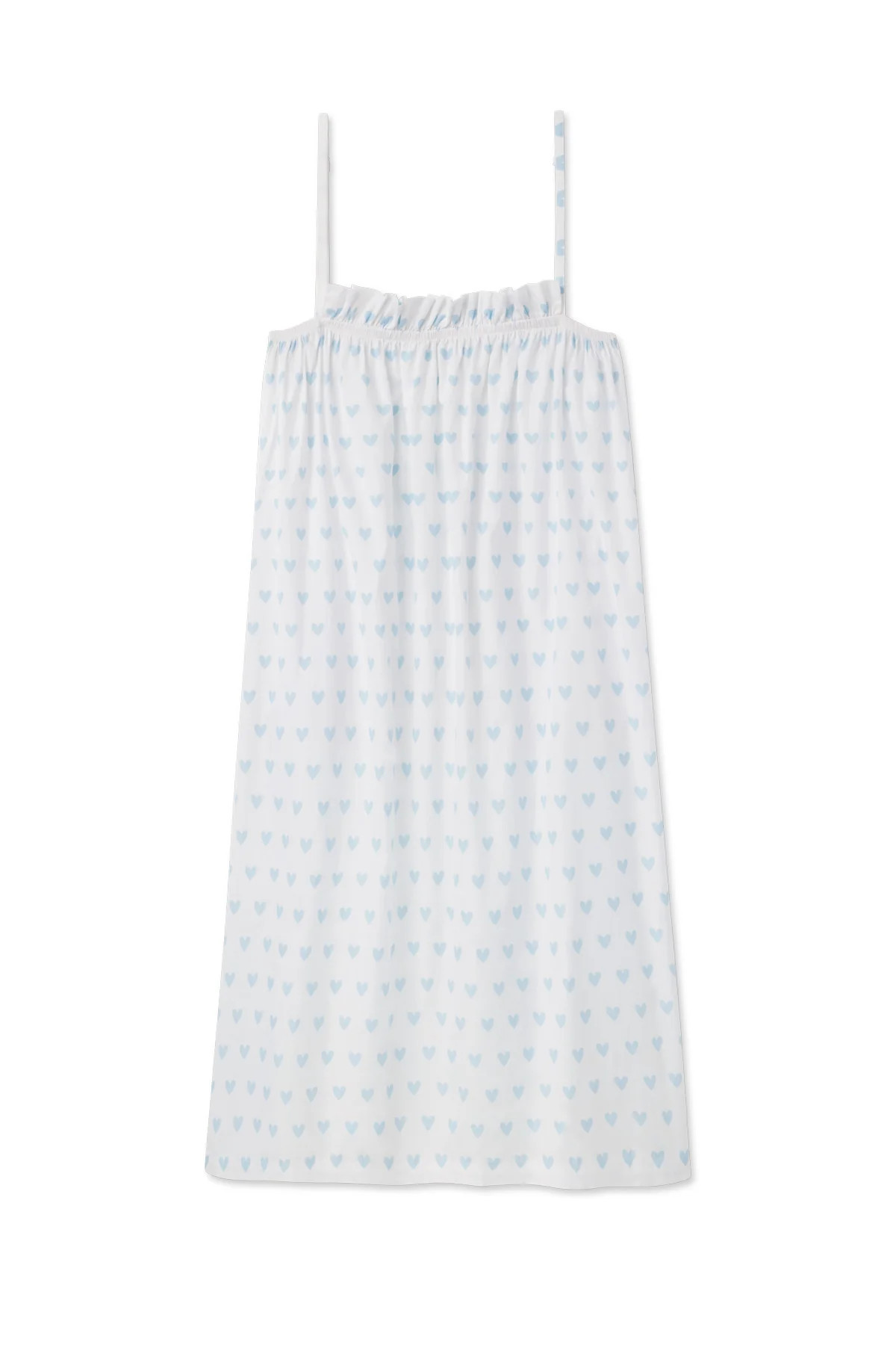 Poplin Ruffle Midi Nightgown in French Blue Heart | Lake Pajamas