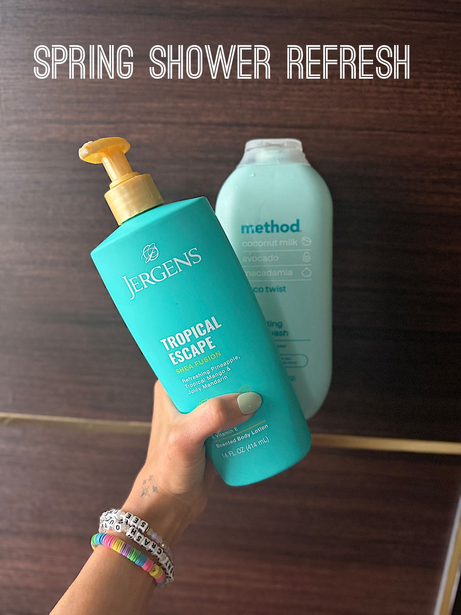 Ditched my ultra cozy gourmand products of the winter for something lighter and fresher for spring.

This Jergens lotion is like summer in a bottle. It’s fresh, juicy and fruity. It left me feeling moisturized without being greasy, I was able to get dressed very shortly after applying. It didn’t shift or pull at my self tanner either which is always a win! 

The Method Body Wash is a light and fresh green coconut scent. It’s creamy with a hint of brightness from the avocado. Bonus points for not stripping away my tanner 🙌🏼

#LTKBeauty #LTKselfcare