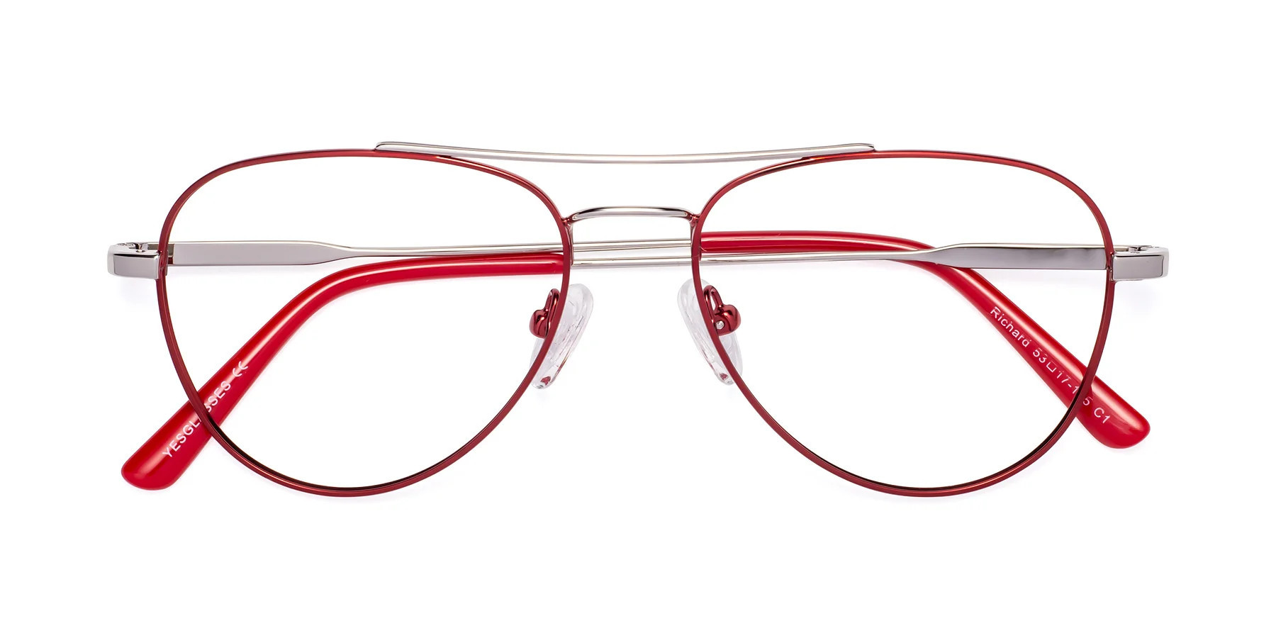Red / Silver Retro-Vintage Lightweight Metal Aviator Eyeglasses - Richard | Yesglasses