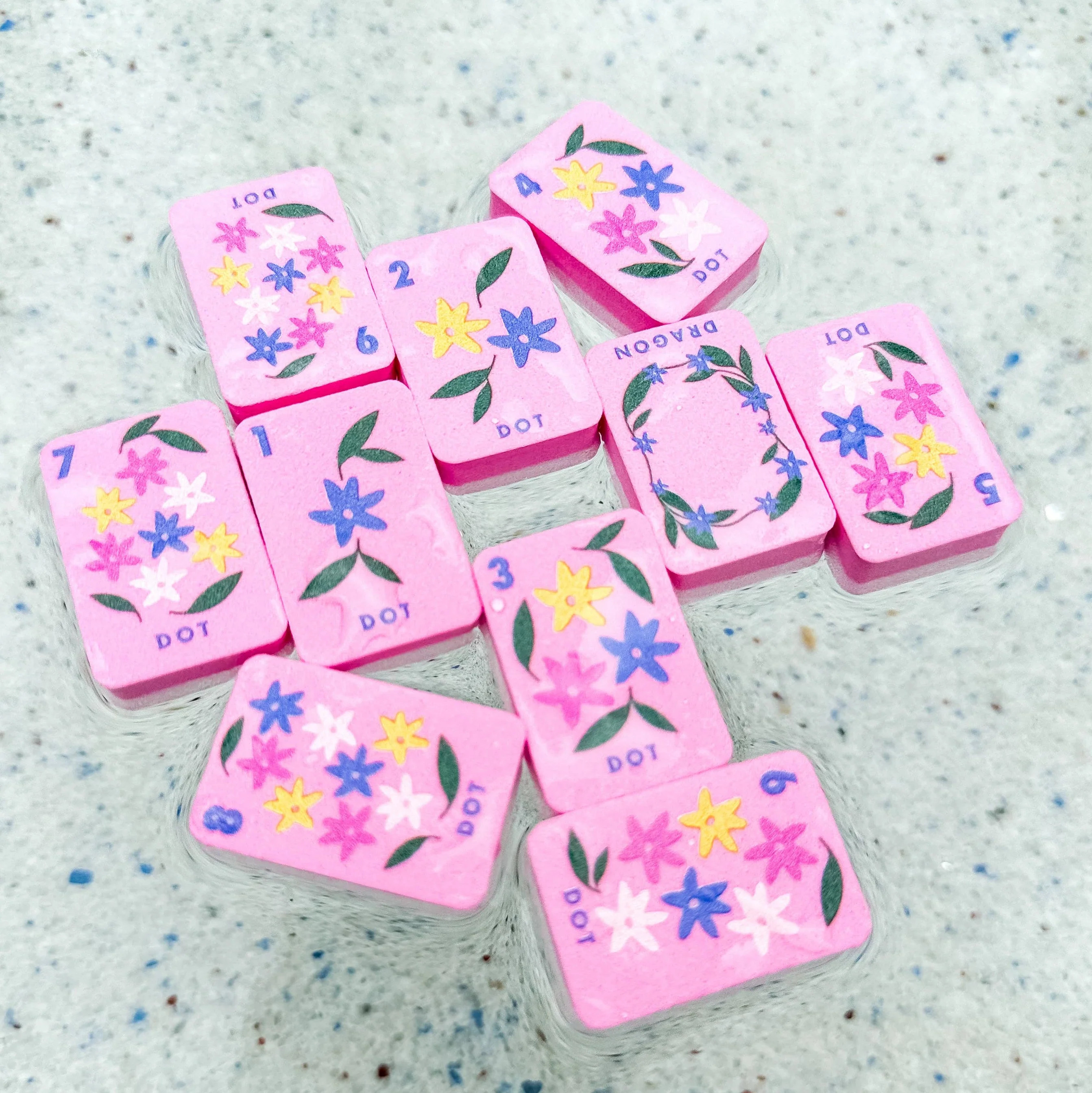 Floating Mahjong Tiles in Floral Pink for the Pool | Ash Hoffman Jewelry