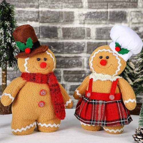 Bencailor 2 Pcs Christmas Throw Pillow Plush Gingerbread Men Pillows Cute Snowman Pillows for Xmas Party Bedroom Cushion Decor(Gingerbread Boy Girl) | Amazon (US)